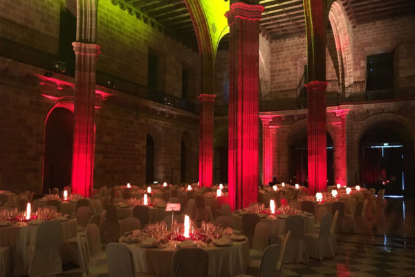 Sonido e iluminación de ambiente para evento Cena de Empresa, en la Llotja de Barcelona, mayo 2017.